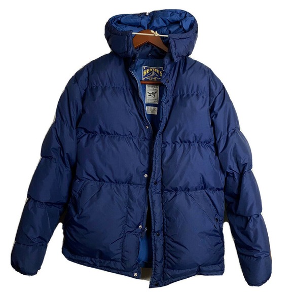 Vintage Herters Hudson Bay Goose Down Parka Jacket Hood Blue - Picture 1 of 7